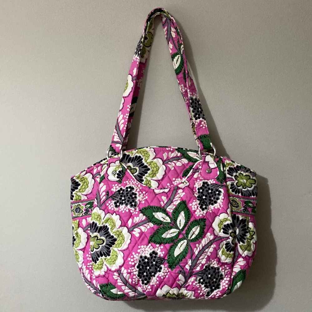 Vera Bradley Priscilla Pink Floral Shoulder Bag Tote with Makeup Bag
